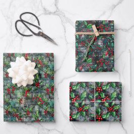 Christmas Holly Graffiti Inpakpapier Vel