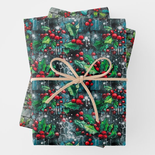 Christmas Holly Graffiti Inpakpapier Vel (In situ)