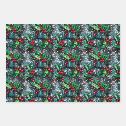 Christmas Holly Graffiti Inpakpapier Vel (Voorkant)