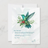 Christmas Holly Hummingbirds Thank You Card Bedankkaart (Voorkant)