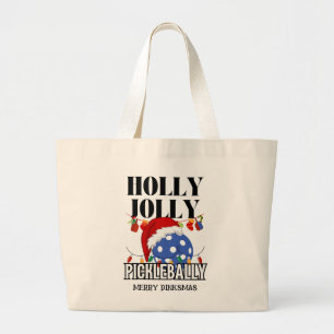 Christmas HOLLY JOLLY PICKLEBALLY Grote Tote Bag