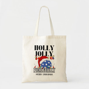Christmas HOLLY JOLLY PICKLEBALLY Tote Bag