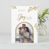 Christmas Holly Joy To The World Gold Arch Photo  Feestdagenkaart (Staand voorkant)