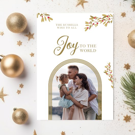 Christmas Holly Joy To The World Gold Arch Photo  Feestdagenkaart
