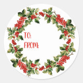 Christmas Holly Leaves & Berries Cadeau Label Stic (Voorkant)