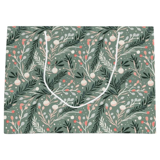 Christmas Holly Pattern Groot Cadeauzakje (Voorkant)