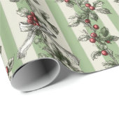 Christmas Holly Stripe Toile Elegant  Cadeaupapier (Rol Hoek)