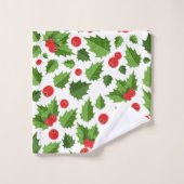 Christmas Holly verlaat monogram badhanddoek set Bad Handdoek (Wasdoekje)
