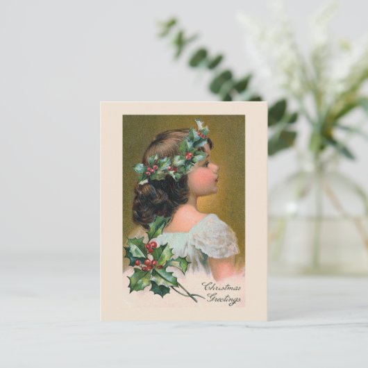 "Christmas Holly Wreath" Greeting Card Feestdagenkaart (Staand voorkant)