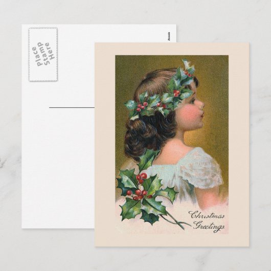 "Christmas Holly Wreath" Greeting Card Feestdagenkaart (Voorkant / Achterkant)