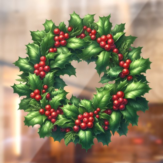 Christmas Holly Wreath Window Cling Raamsticker (Vel 2)