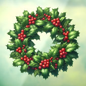 Christmas Holly Wreath Window Cling Raamsticker (Vel 3)