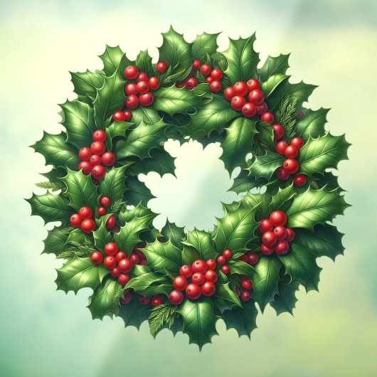 Christmas Holly Wreath Window Cling Raamsticker (Vel 3)