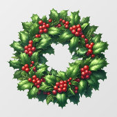 Christmas Holly Wreath Window Cling Raamsticker (Vel)