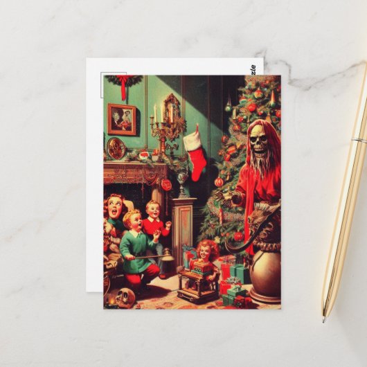 Christmas Horror Scene Briefkaart (Voorkant / Achterkant in situ)