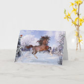 Christmas Horse & Cardinals Gevouwen Wenskaart Kaart (Gele Bloem)