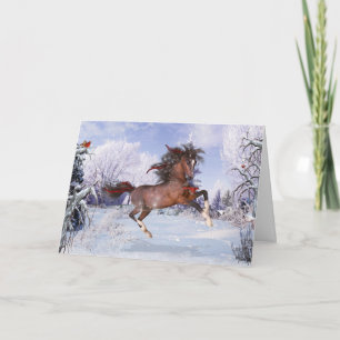 Christmas Horse & Cardinals Gevouwen Wenskaart Kaart