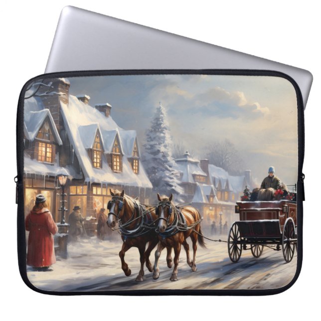 Christmas Horse-Drawn Carriage Street Laptop Sleeve (Voorkant)