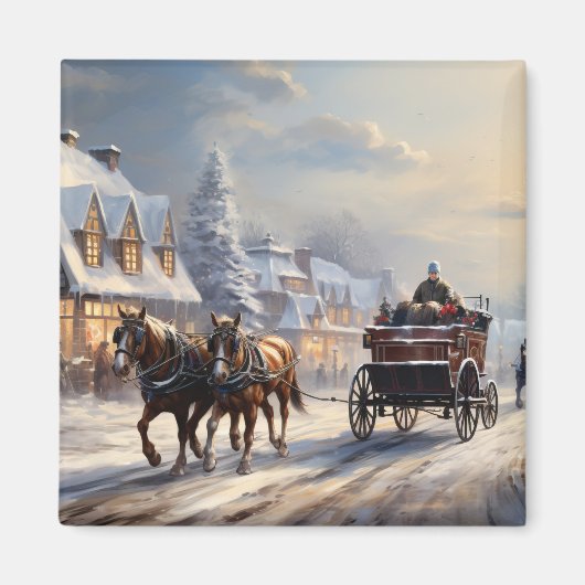 Christmas Horse-Drawn Carriage Street Magneet (Voorkant)