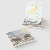 Christmas Horse-Drawn Carriage Street Stenen Onderzetter (Zijkant)