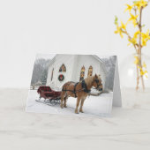 Christmas Horse-Drawn Sleigh Waiting By a Chapel Kaart (Gele Bloem)