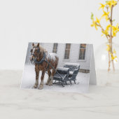 Christmas Horse Harnessed to a Sleigh By a Chapel Kaart (Gele Bloem)