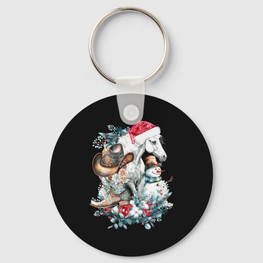 Christmas Horse In Santa Hat Cowgirl Cowboy Boots Sleutelhanger (Voorkant)