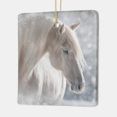Christmas Horse in Snow Long White Mane Keramisch Ornament (Links)