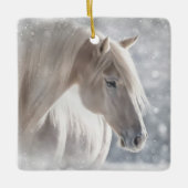 Christmas Horse in Snow Long White Mane Keramisch Ornament (Voorkant)