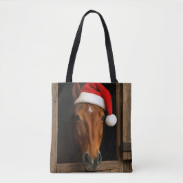 Christmas Horse In Stable Window Tote Bag