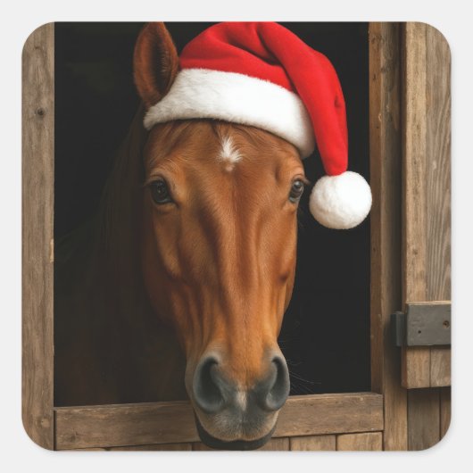 Christmas Horse In Stable Window Vierkante Sticker (Voorkant)