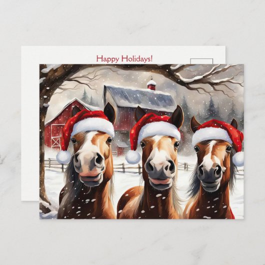 Christmas Horses Cute and Fun Holidays Briefkaart (Voorkant / Achterkant)