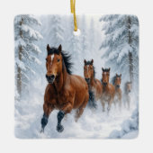 Christmas Horses Running Through a Snowy Forest Keramisch Ornament (Voorkant)
