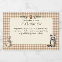 Christmas Hot Chocolate Mix Kleine Dieren Gingham Voedselcontainer Etiket