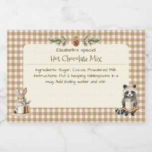 Christmas Hot Chocolate Mix Kleine Dieren Gingham Voedselcontainer Etiket