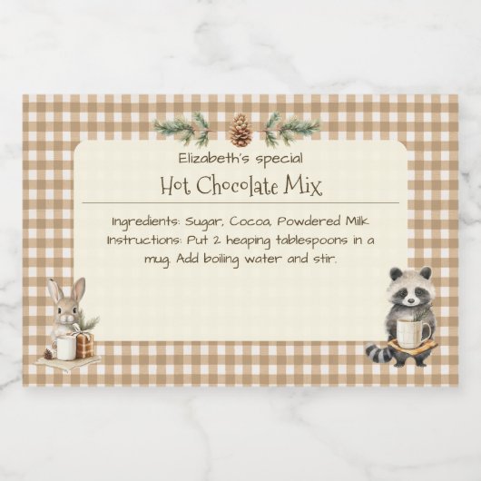 Christmas Hot Chocolate Mix Kleine Dieren Gingham Voedselcontainer Etiket (Enkel label)