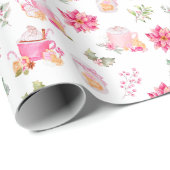 Christmas Hot Cocoa and Pink Poinsettias Cadeaupapier (Rol Hoek)