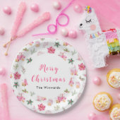 Christmas Hot Cocoa and Pink Poinsettias Papieren Bordje (Feest)