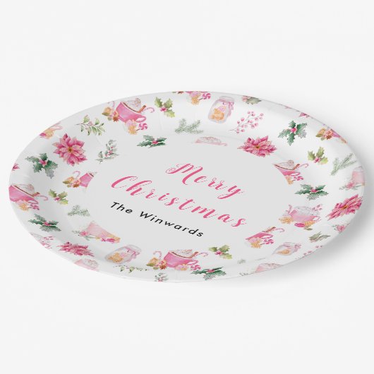 Christmas Hot Cocoa and Pink Poinsettias Papieren Bordje (Gekanteld)