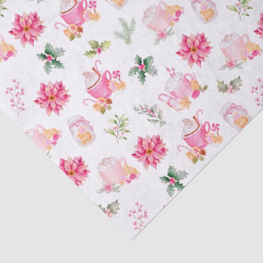 Christmas Hot Cocoa and Pink Poinsettias Tissuepapier (Detail)