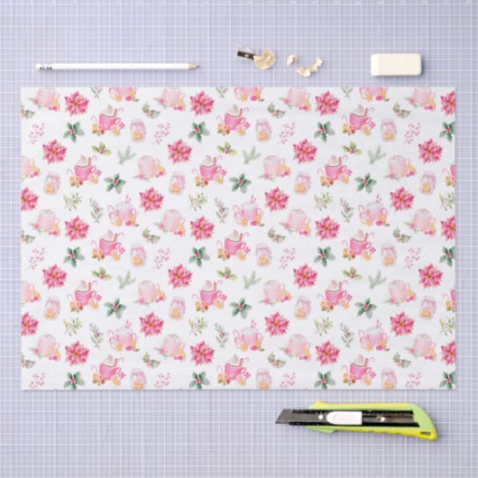 Christmas Hot Cocoa and Pink Poinsettias Tissuepapier (Craft)