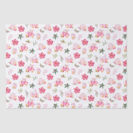 Christmas Hot Cocoa and Pink Poinsettias Tissuepapier (Voorkant)