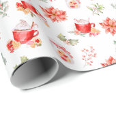 Christmas Hot Cocoa and Red Poinsettias Cadeaupapier (Rol Hoek)