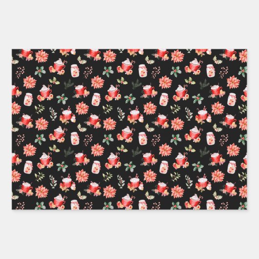 Christmas Hot Cocoa and Red Poinsettias Inpakpapier Vel (Voorkant 3)