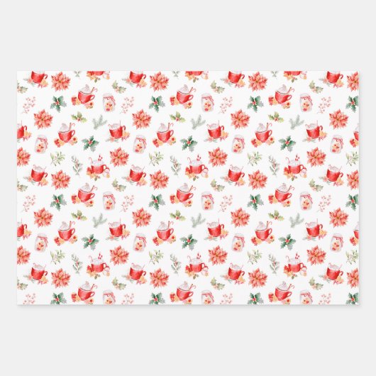 Christmas Hot Cocoa and Red Poinsettias Inpakpapier Vel (Voorkant)