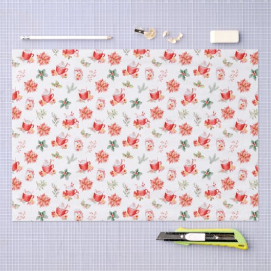 Christmas Hot Cocoa and Red Poinsettias Tissuepapier (Craft)