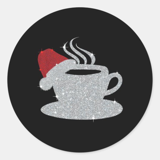 Christmas Hot Coffee Cup Santa's Hat Xmas Holidays Ronde Sticker (Voorkant)