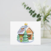 Christmas House Ornament en Leuke Teddy Bear Feestdagenkaart (Staand voorkant)