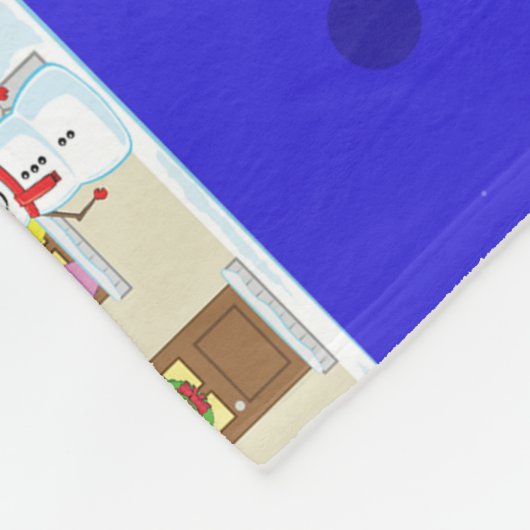 Christmas House Pattern - Blue Background  Fleece Deken (Hoek)