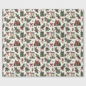 Christmas House Pattern Wrapping Paper Cadeaupapier (Vlak)